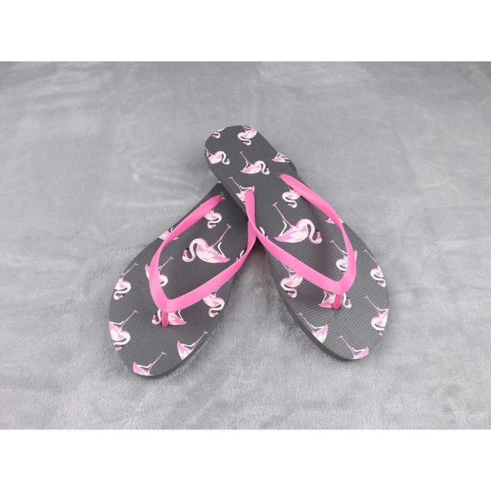 Flip‎ Flops/Sandals New Women's Size 9-10 Flamingos Black/Gray/Pinks Fun Novelty